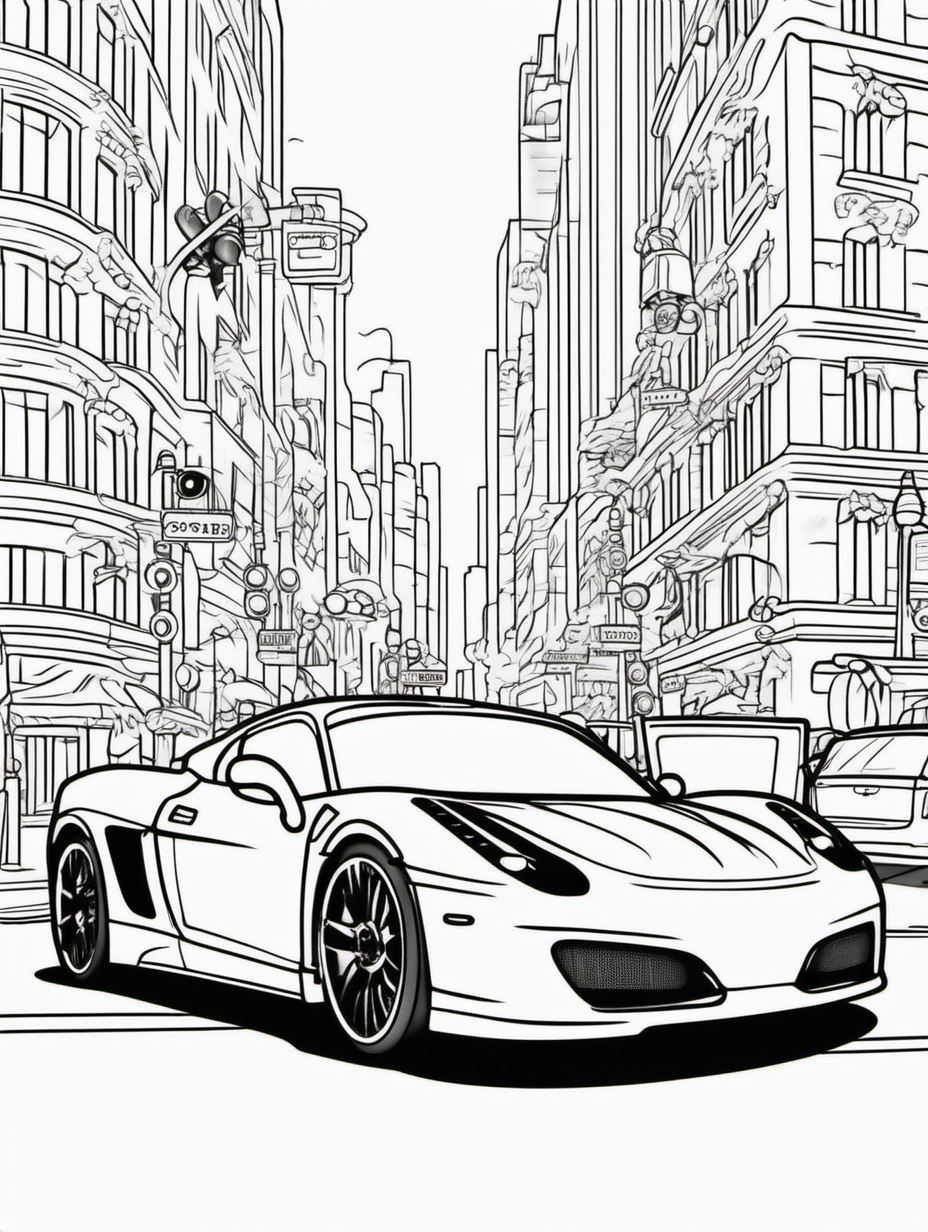 sportscars at traffic lights for childrens coloring book