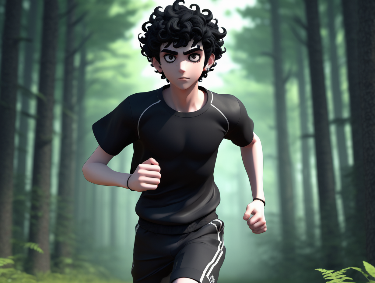 3d anime male running in the forest short