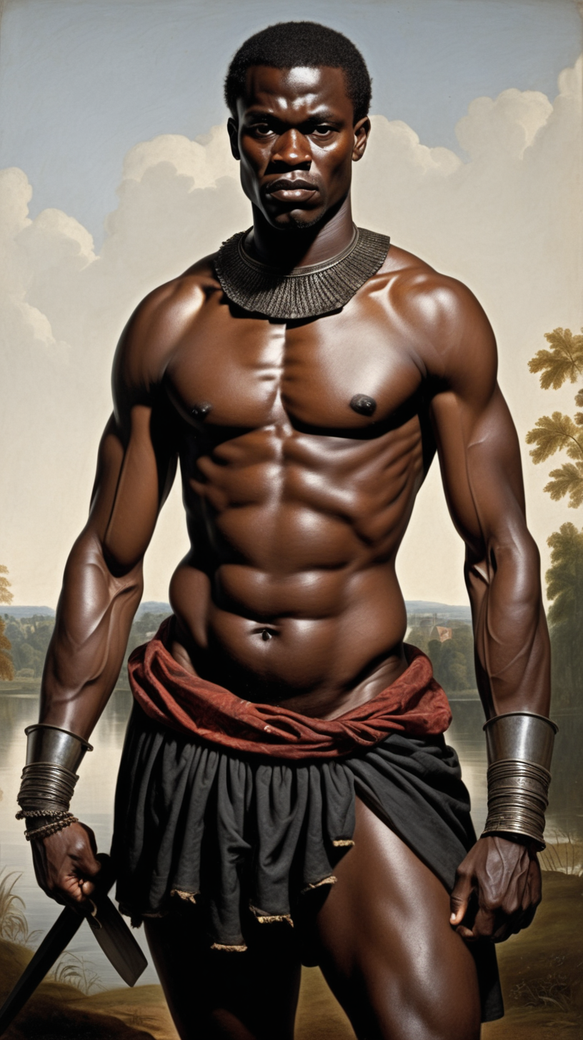 Black Warrior from the 1600s with shirt off