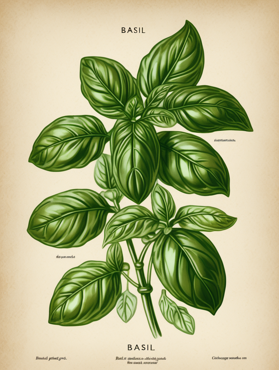 Basil plant botanical illustration