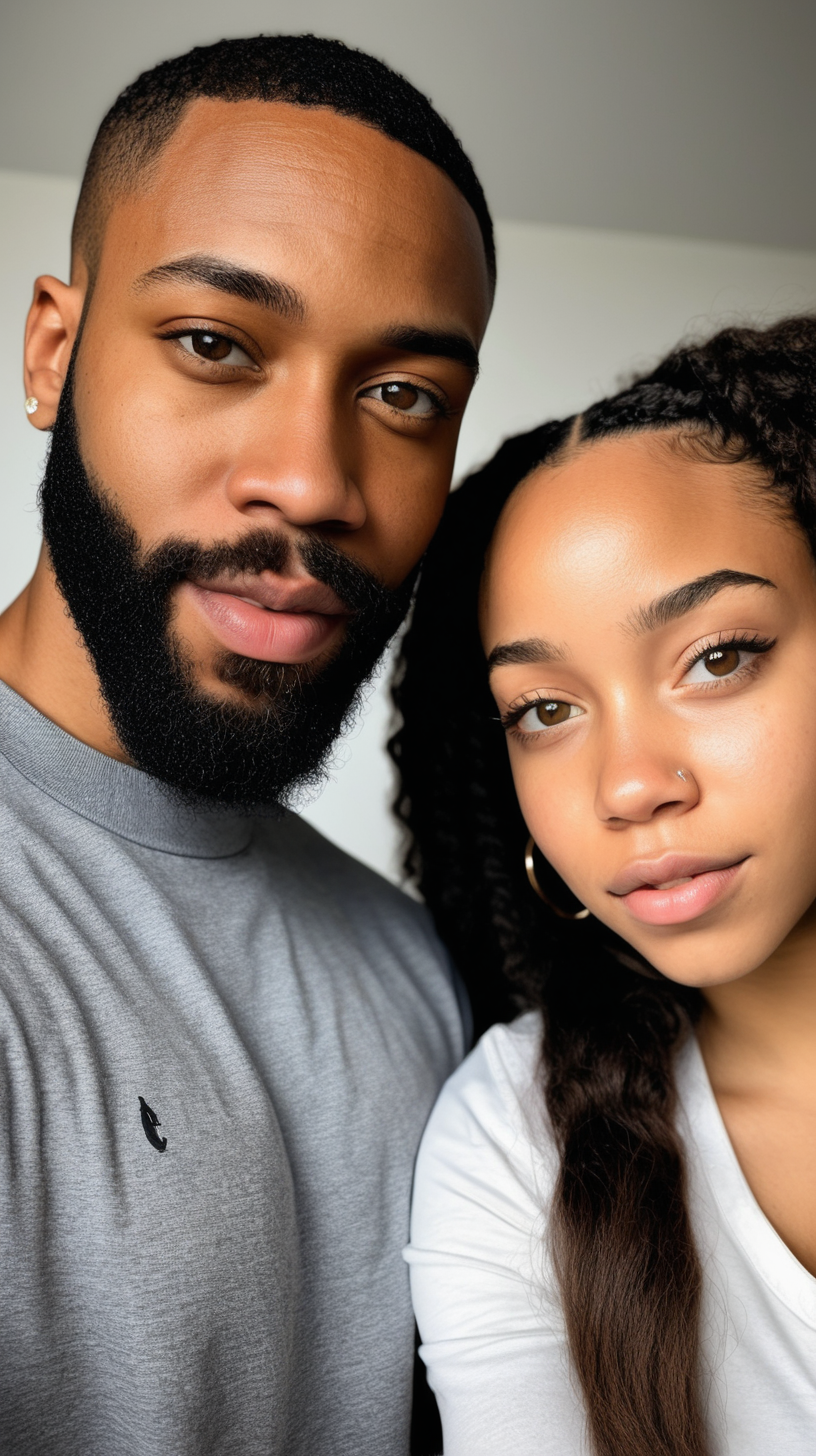 light skin Black Man with beard with Young black woman.