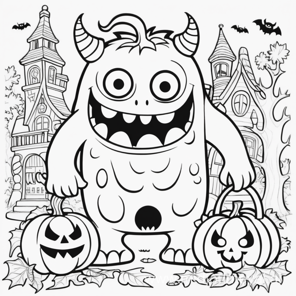Coloring book 80 bags abut monster and Halloween cut color white and black law line