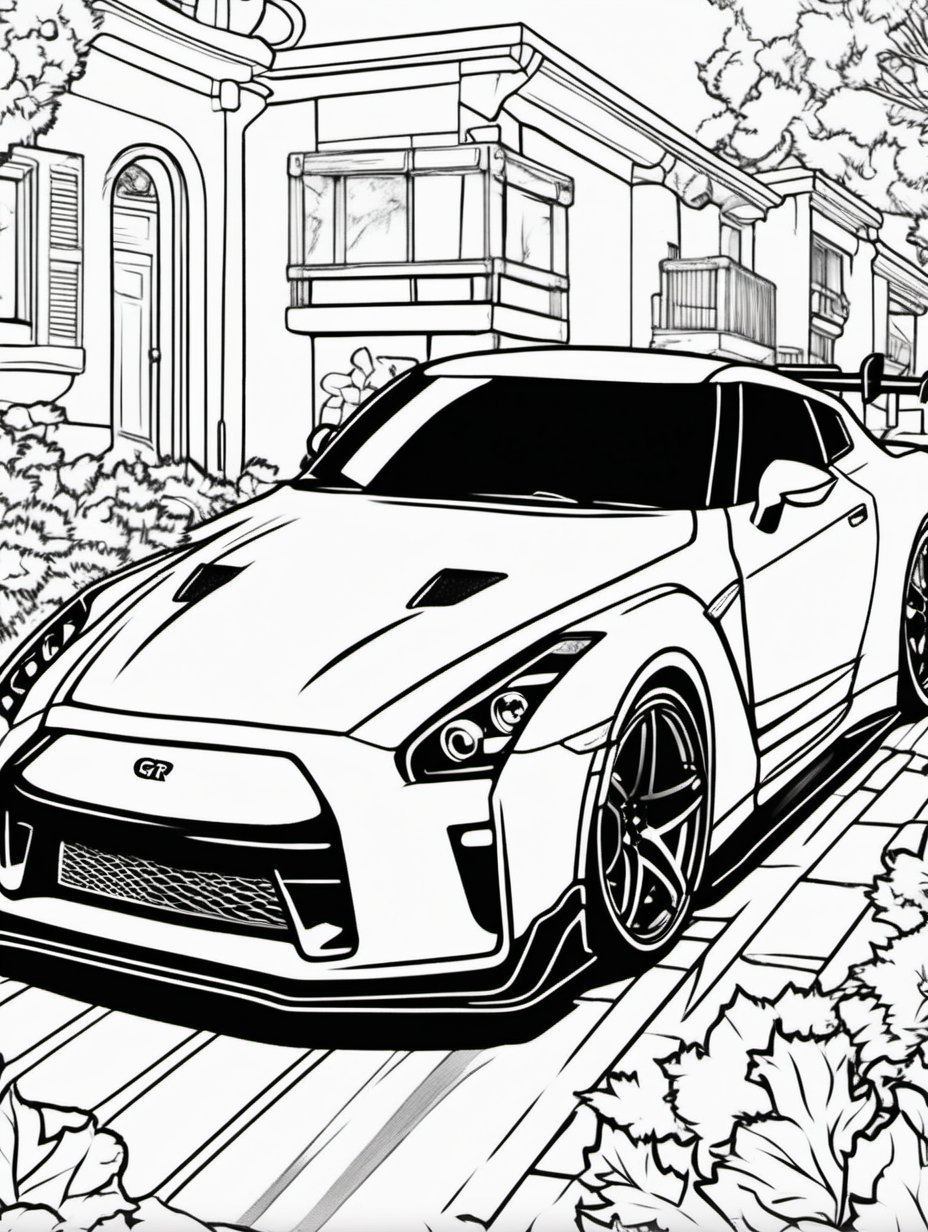 gtr sportscar for childrens colouring book