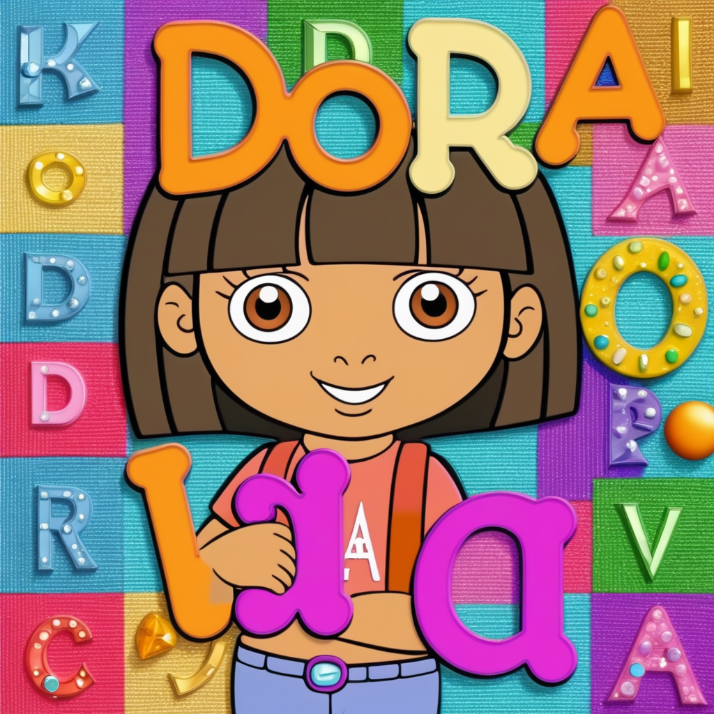 the exact spelling of the name DORA in colorful diamond letters  