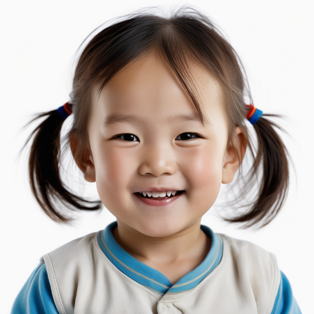 bílé pozadí_reálná tvář_dítě 3 roky_ holka_Mongolsko_charakteristický vzhled_kluk_usmívají se_je vidět celá hlava