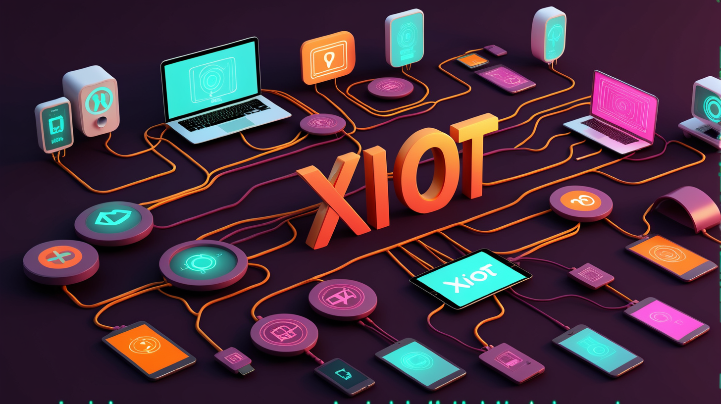phosphorus cybersecurity future with rich warm colors and tons of random devices and the word  xIoT in the middle