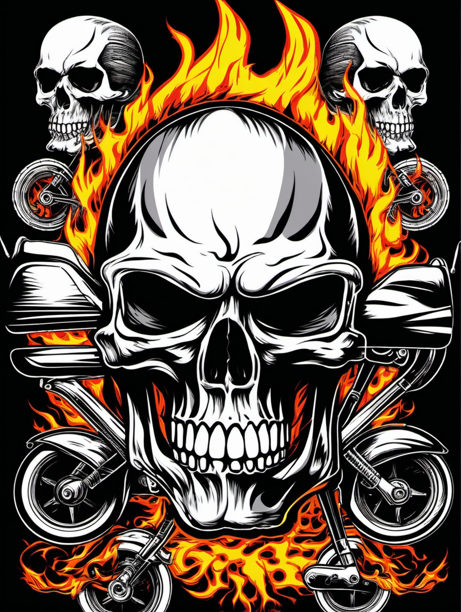 skull in flames biker tshirt