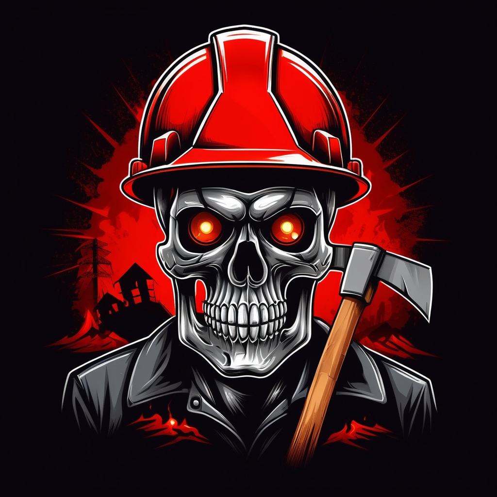 Foreman skull with construction worker helmet and lamp