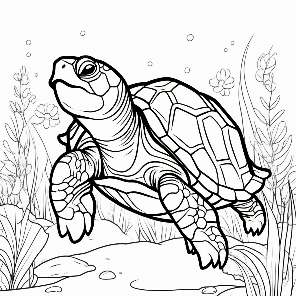draw a cute turtle with only the outline  for a coloring book