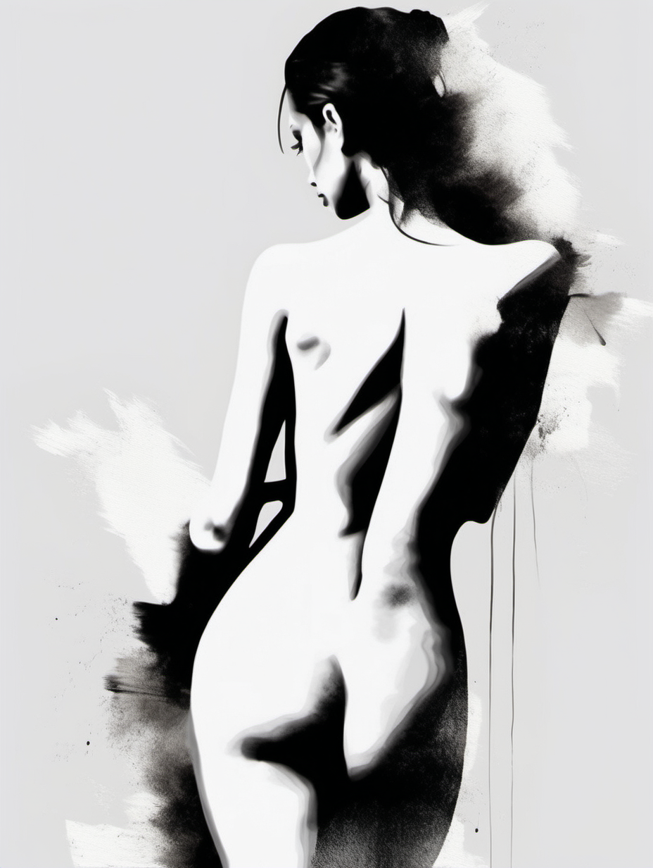 minimalist sexy-female-figure wall-art design. dry-brush paint strokes
