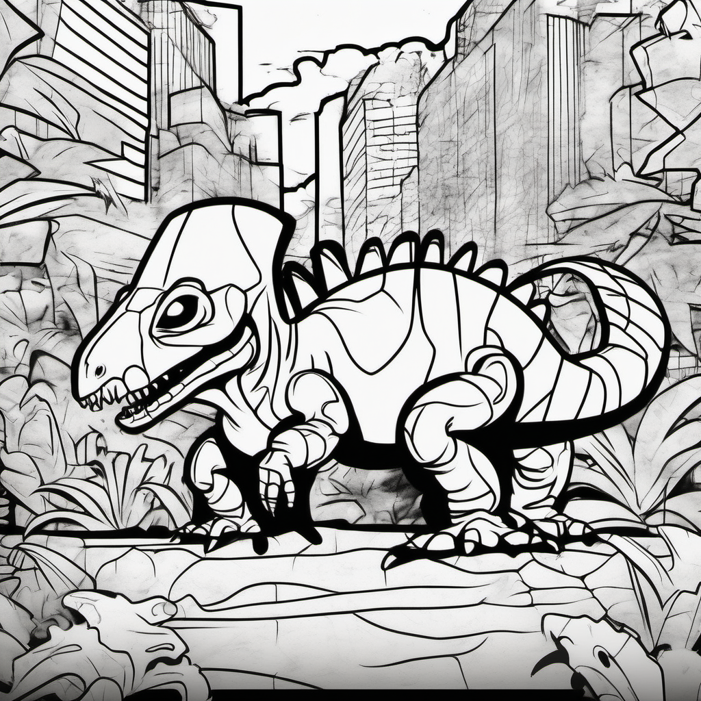 The word Dinosaur Ant graffiti style, coloring pages, dark lines