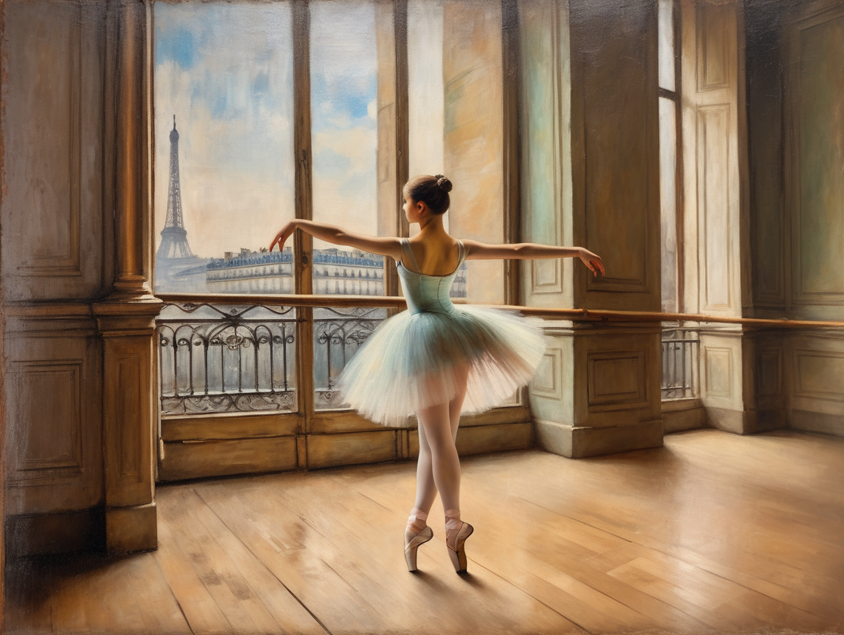 Oil painting on aged canvas Degas style ballerina