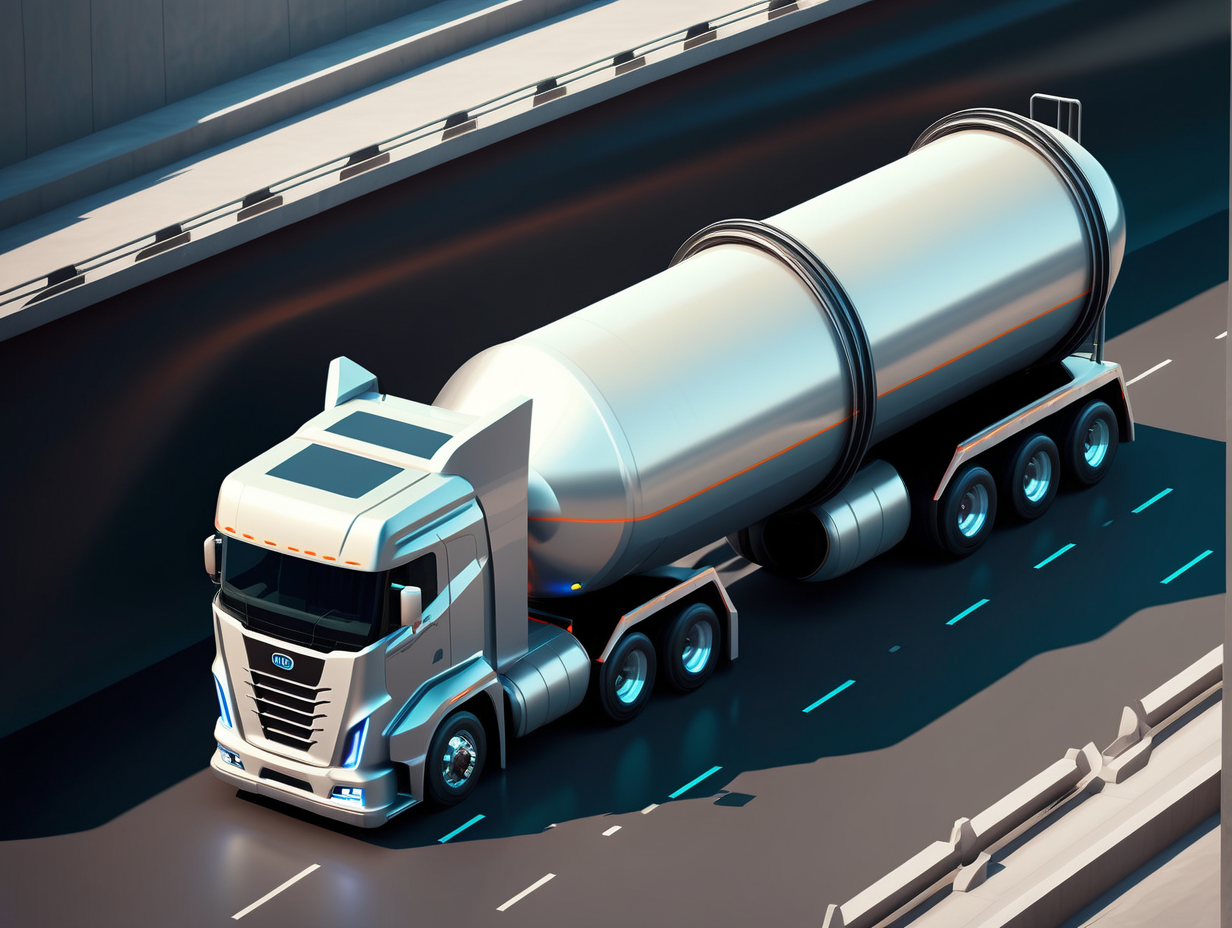 futuristic oil truck from high angle towards up corner