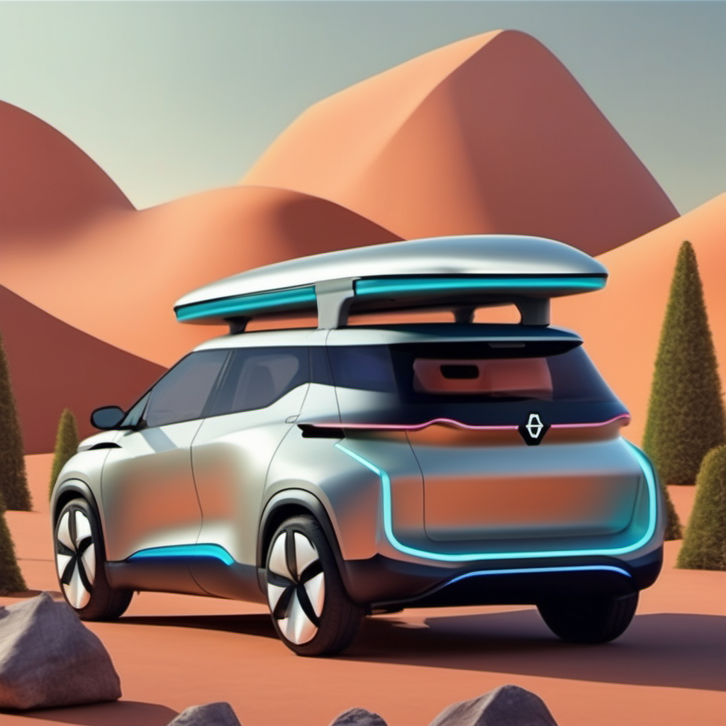 Trunk space EV wagon, utility, Camping background, side view, futuristic



