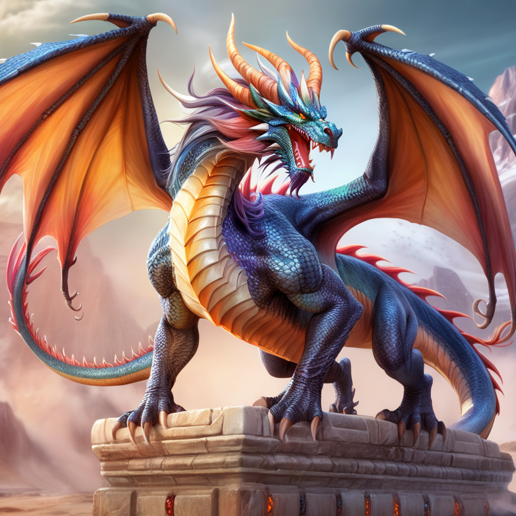 Three colored large dragon with sharp horns and