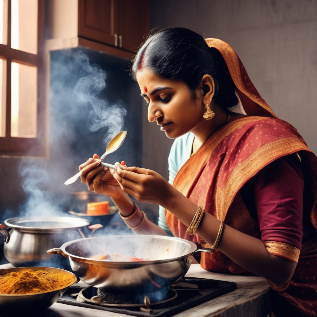 Indian women cooking dishes with aroma smell from