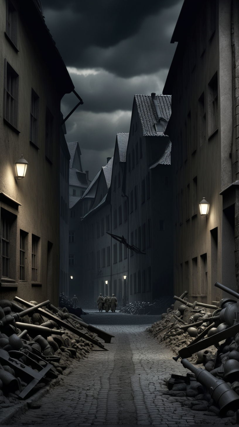 Germany World War II dark street and battle