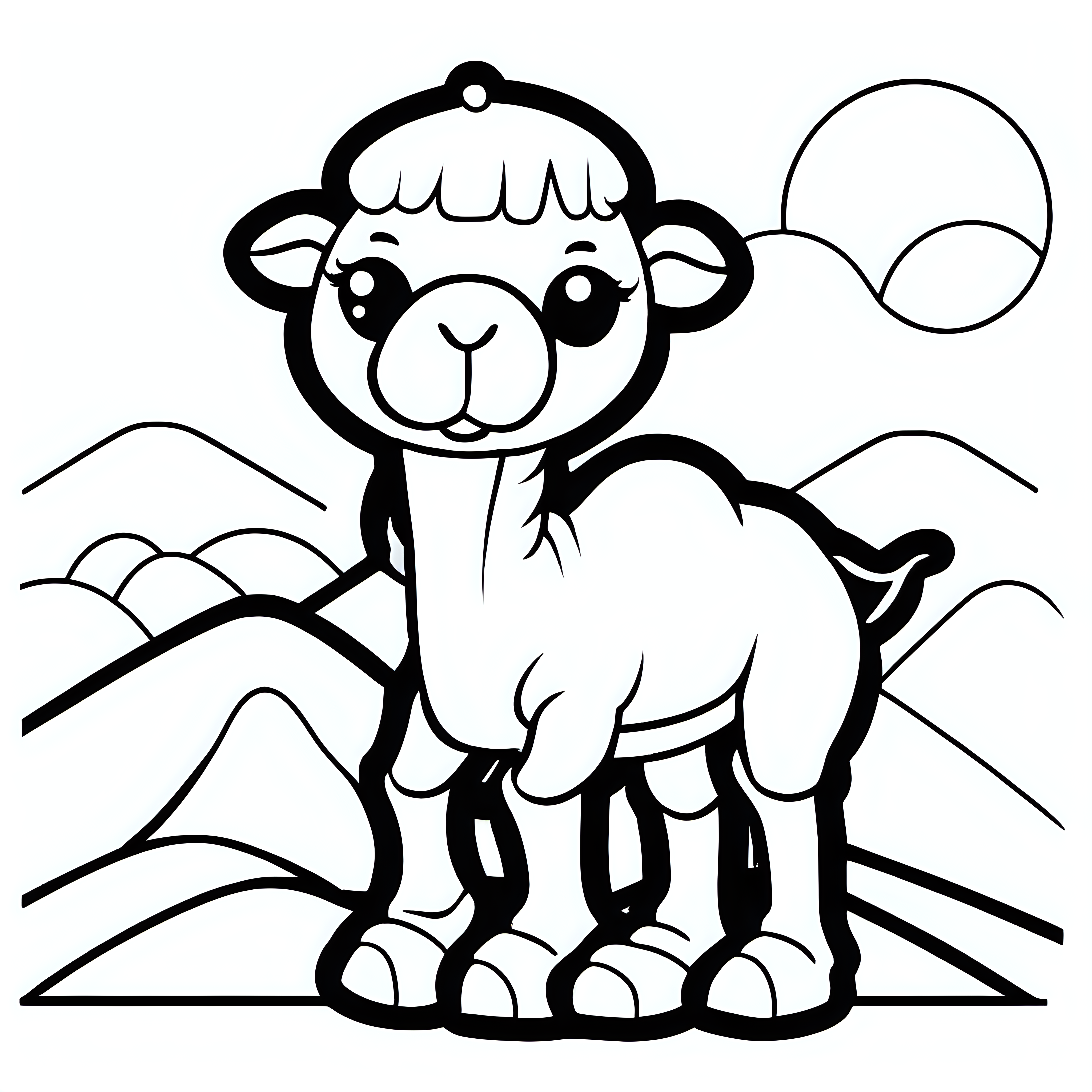 Create a cute Camel, outline in black, simple background, coloring book for kids