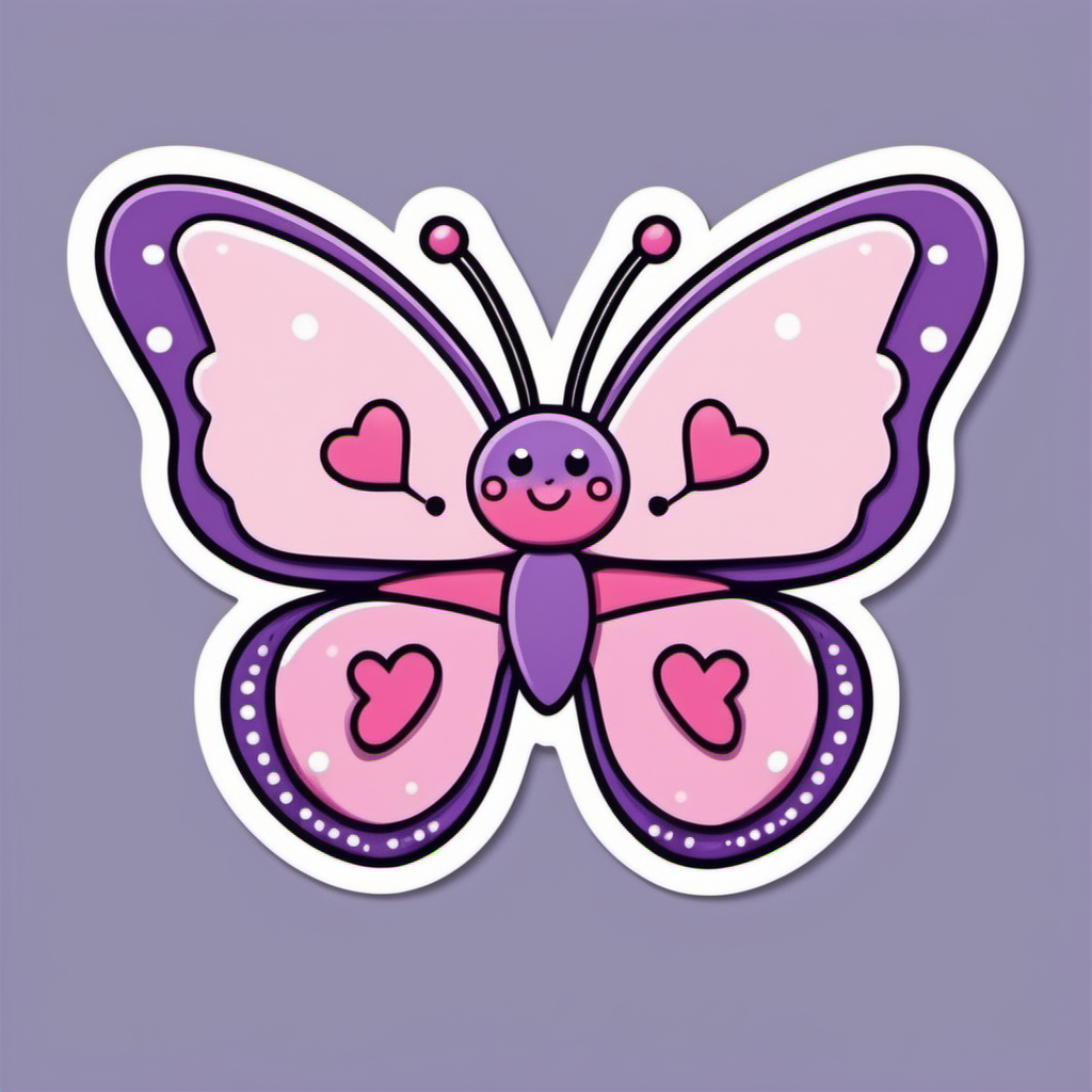 Sticker Cute valentine purple and pink Butterfly with