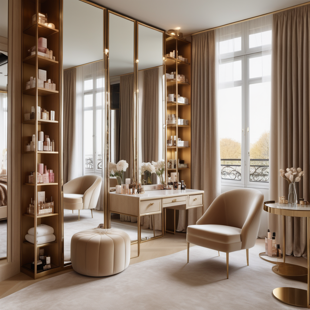 hyperrealistic image of modern Parisian home beauty room