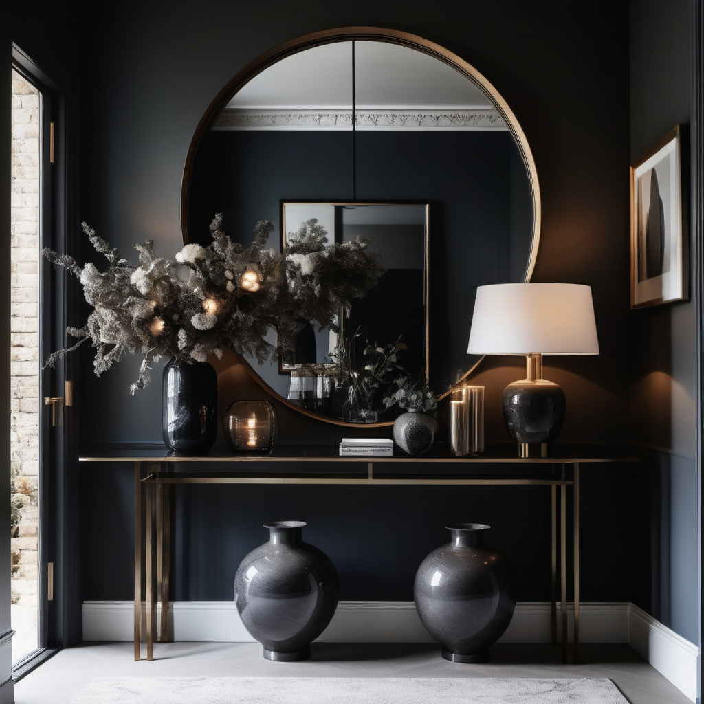 luxury hallway with large light and console table