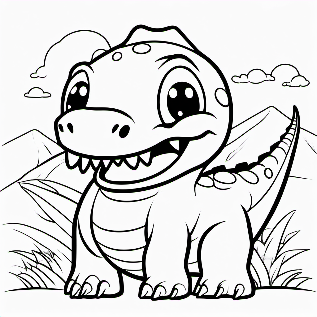 draw a cute dinosaur from with only the outline in black for a coloring book for kids
