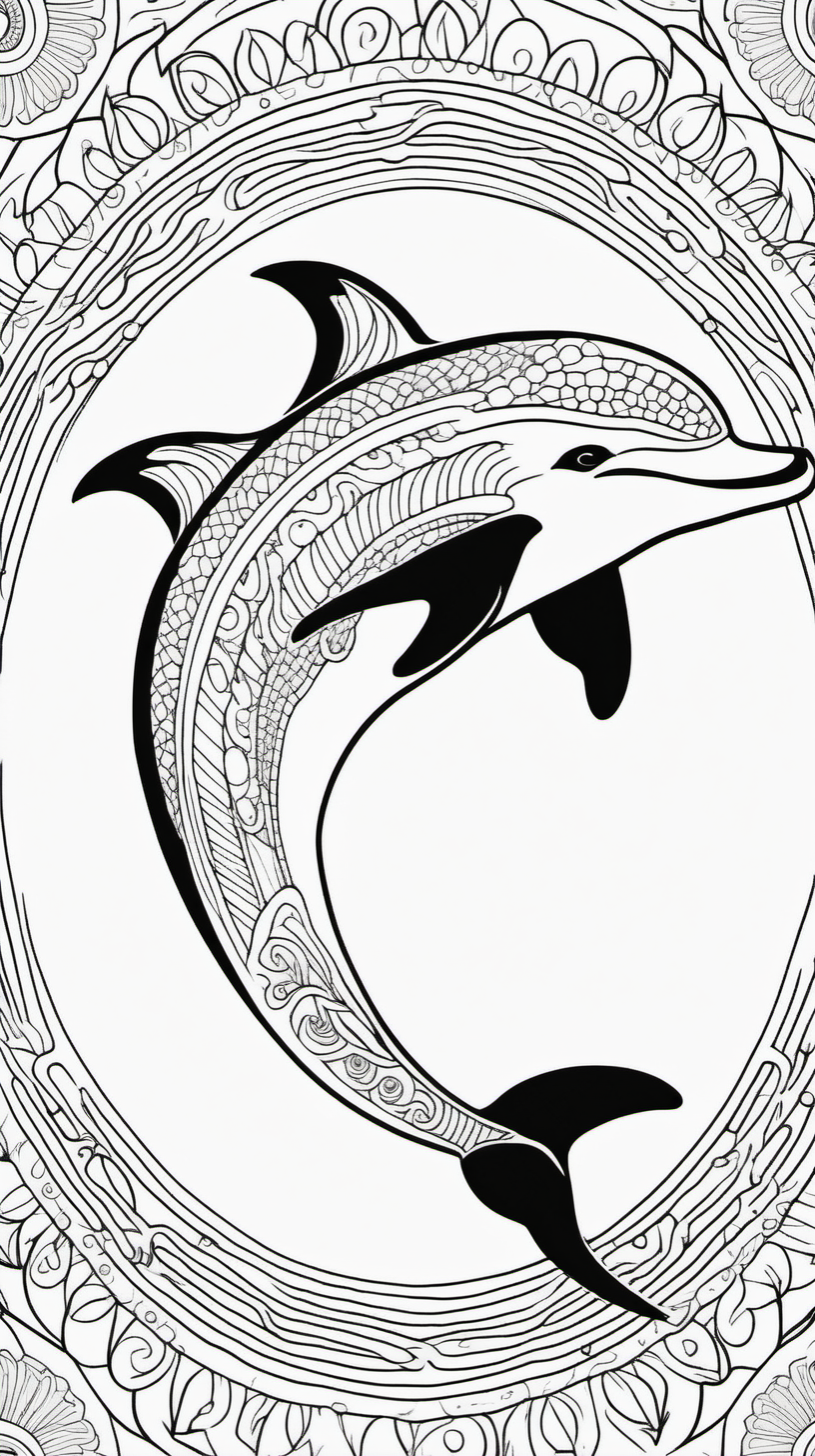 dolphin mandala background coloring book page clean line