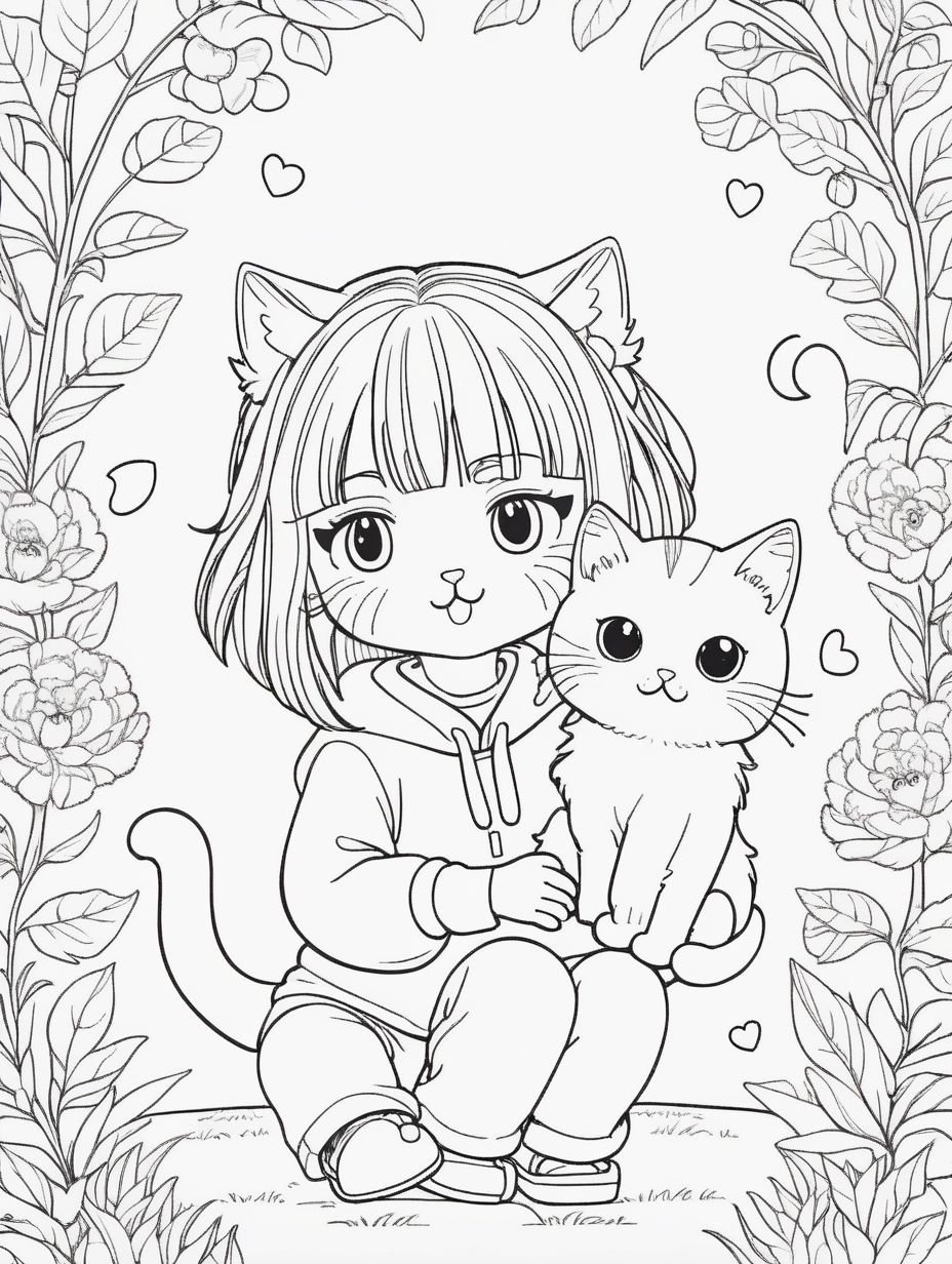 Book cover coloring fullpage filling harmonious cute cat