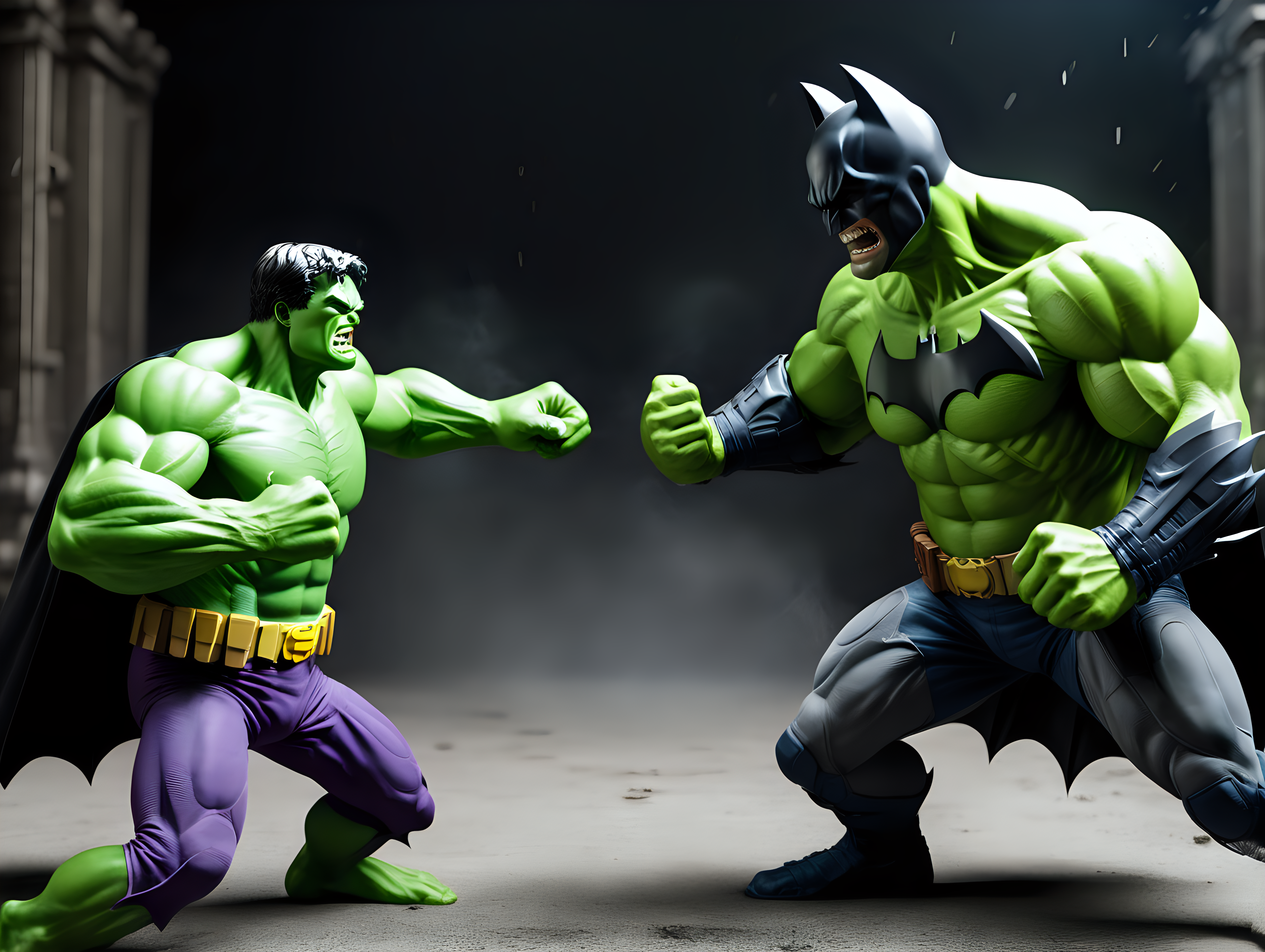 The Batman fighting the Hulk