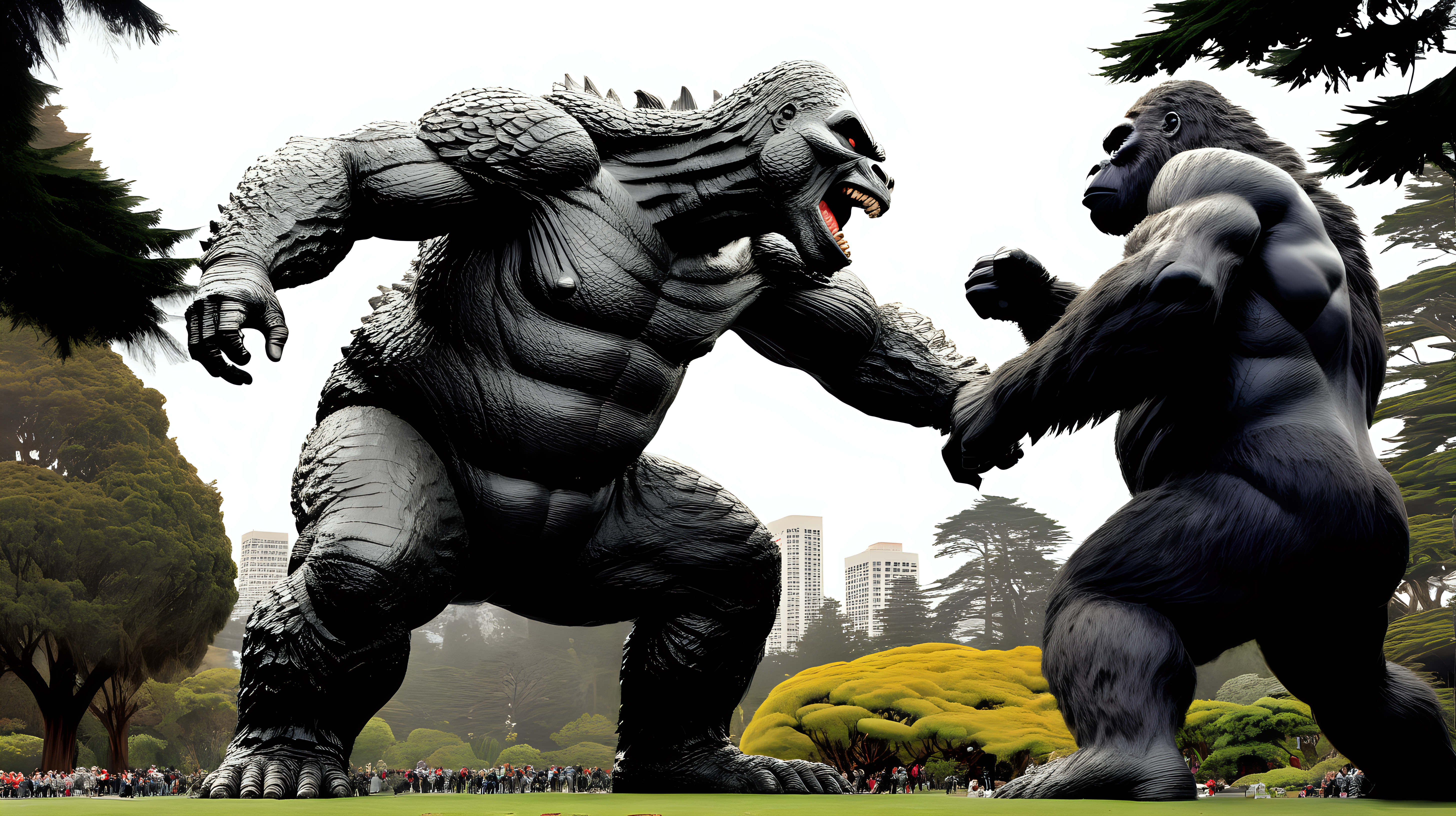 Godzilla & King Kong fighting in Golden Gate Park