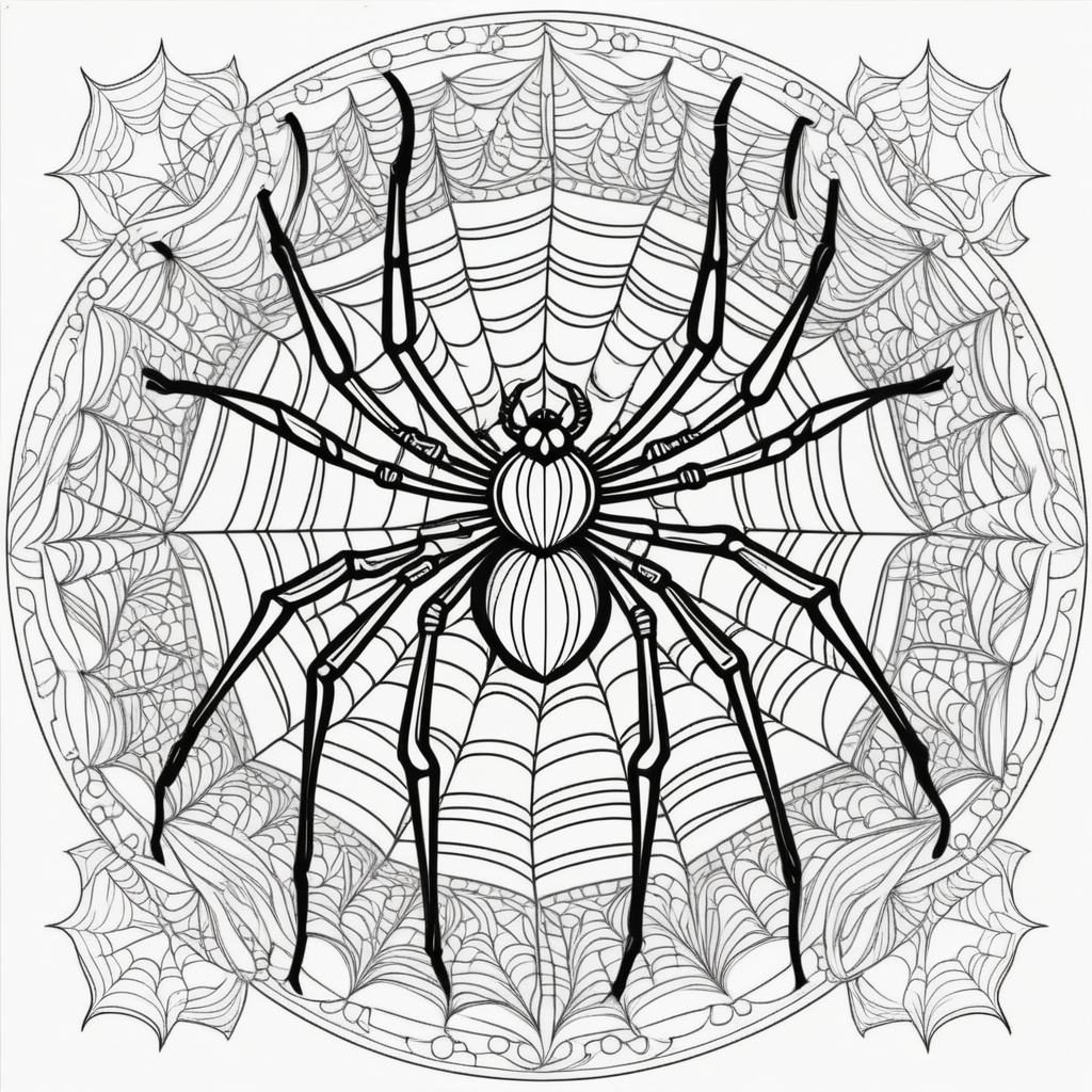 mandala coloring page - spider. Whole page mandala theme including background.