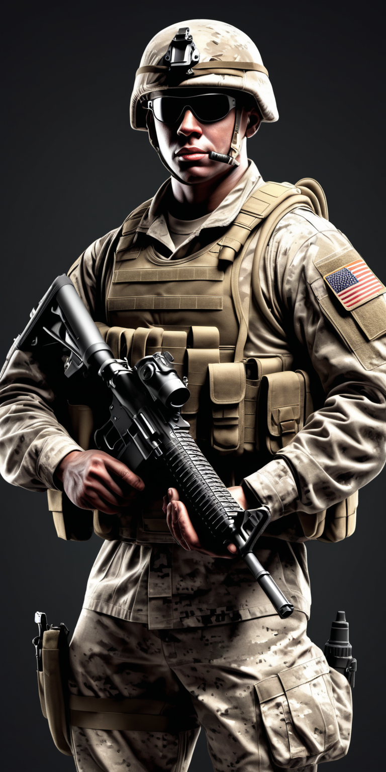 Realistic US soldier with a gun