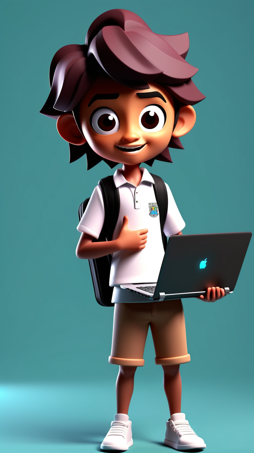 high school kids from Nusa Tenggara Barat holding laptop in 3D character form full body





