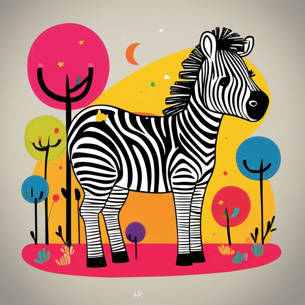 /imagine kids illustration, Zebra , cartoon style, Thick Lines, low details, rich vivid colour --ar 9:11