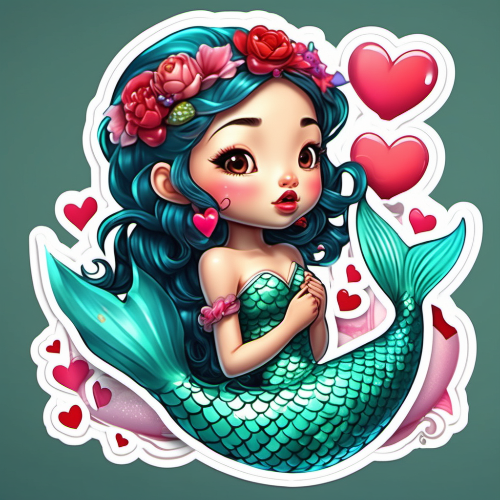 
sticker, valentine heart,  so cute,  big,cartoon asian mermaid big lips
fairytale, incredibly high detail, 16k, octane rendering, gorgeous, ultra wide angle.