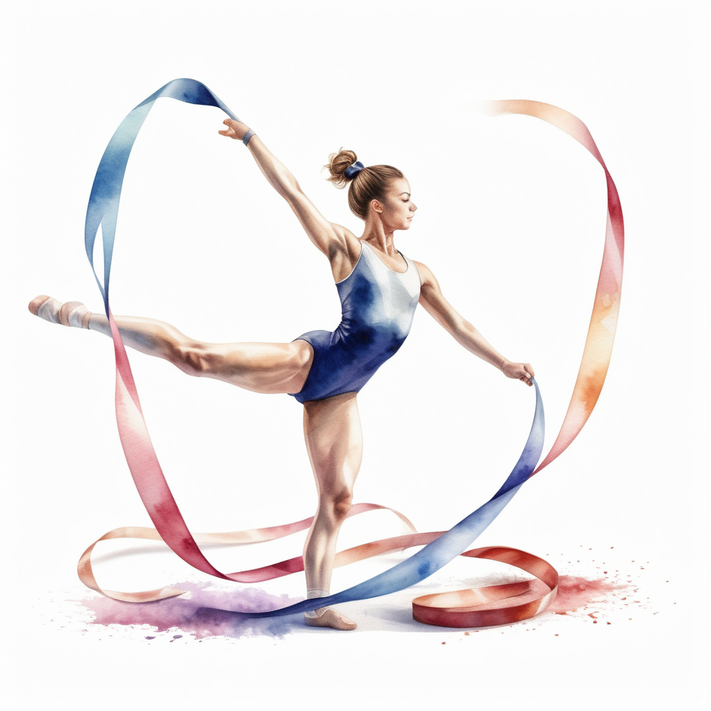 white backgroundcreate a realistic illustrationdetailed shot of gymnasticsribbon