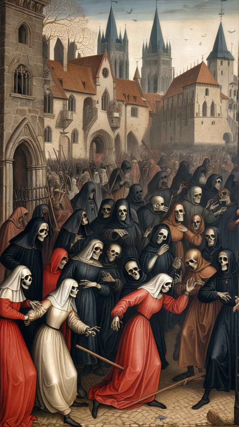 "Dance of the Dead" in some European cities during the Black Death in the 14th century
