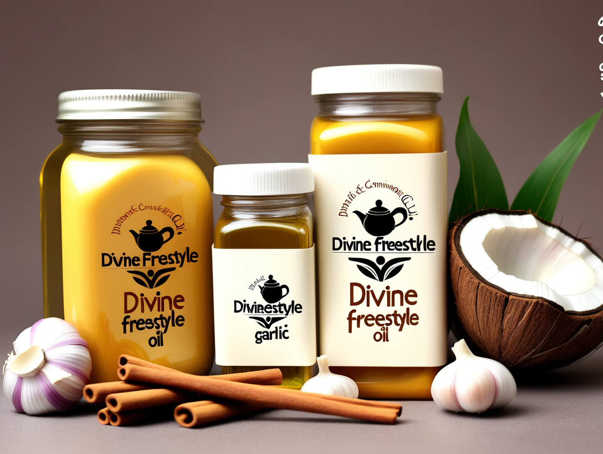  I need a logo for my business 
the exact words of " Divine Freestyle " on my natural products & jars of  garlic and coconut oil, cinnamon sticks, cloves, turmeric and natural soaps and litter bottle  of tea 