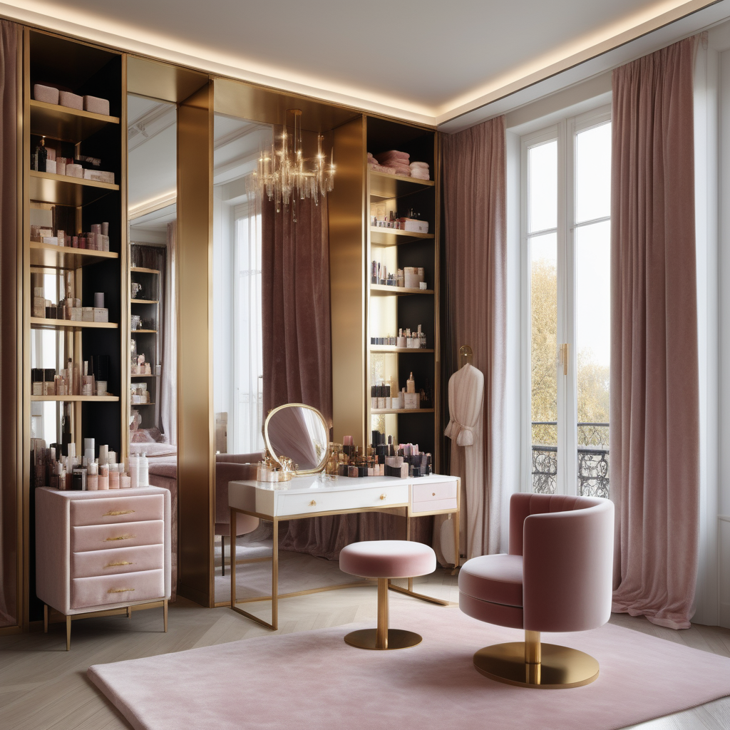 hyperrealistic image of modern Parisian home beauty room