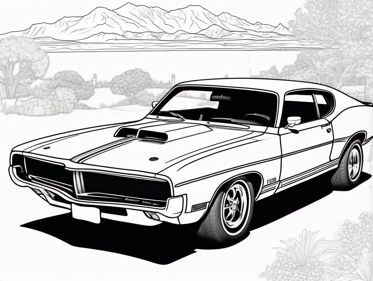 coloring page for adults classic American automobile 1970