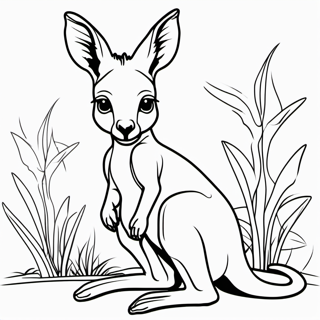 Create a cute baby Kangaroo, outline in black, coloring book for kids