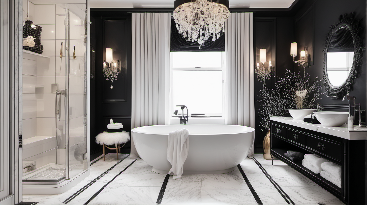cozy Interior bathroom with black and white luxury details