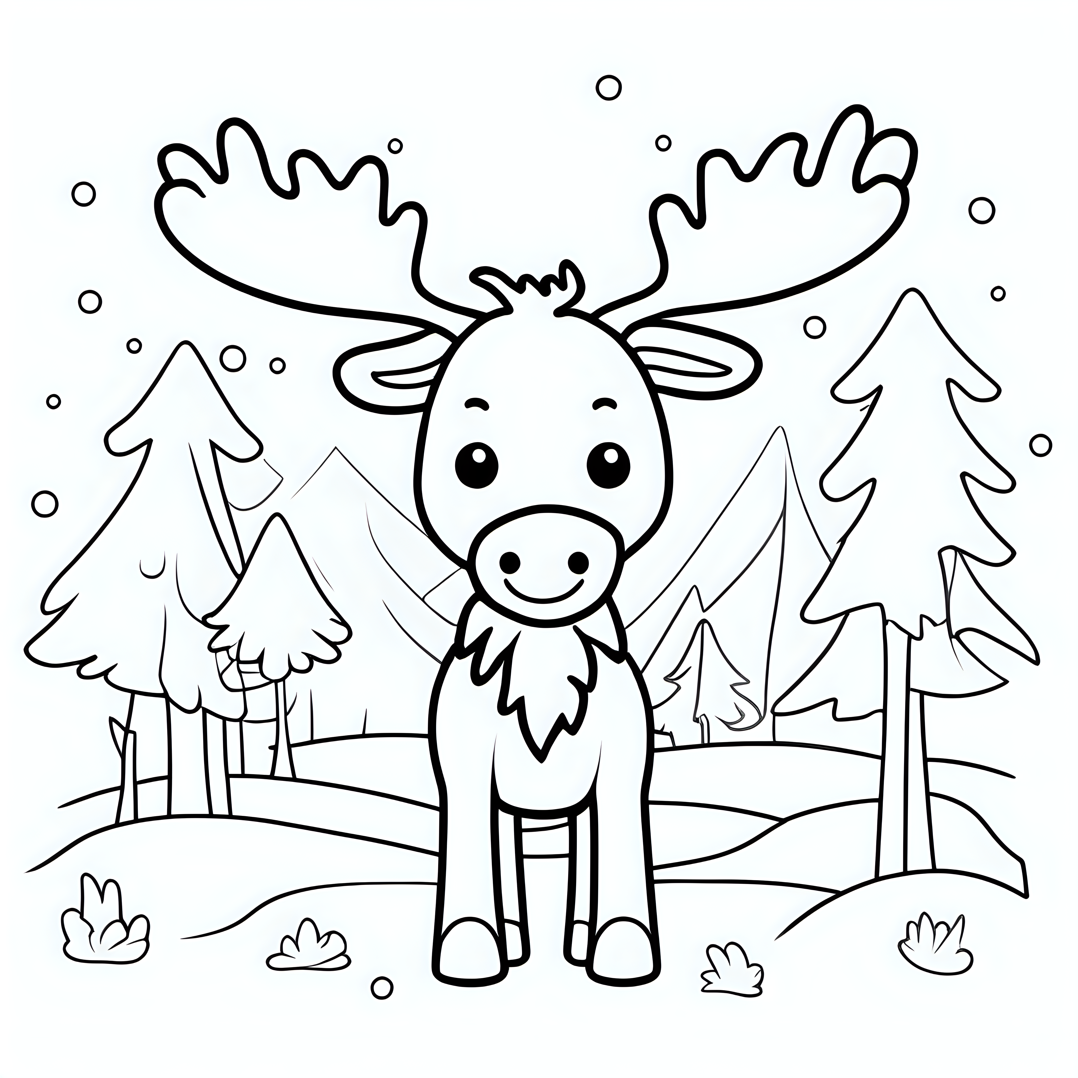 draw a cute Moose with only the outline