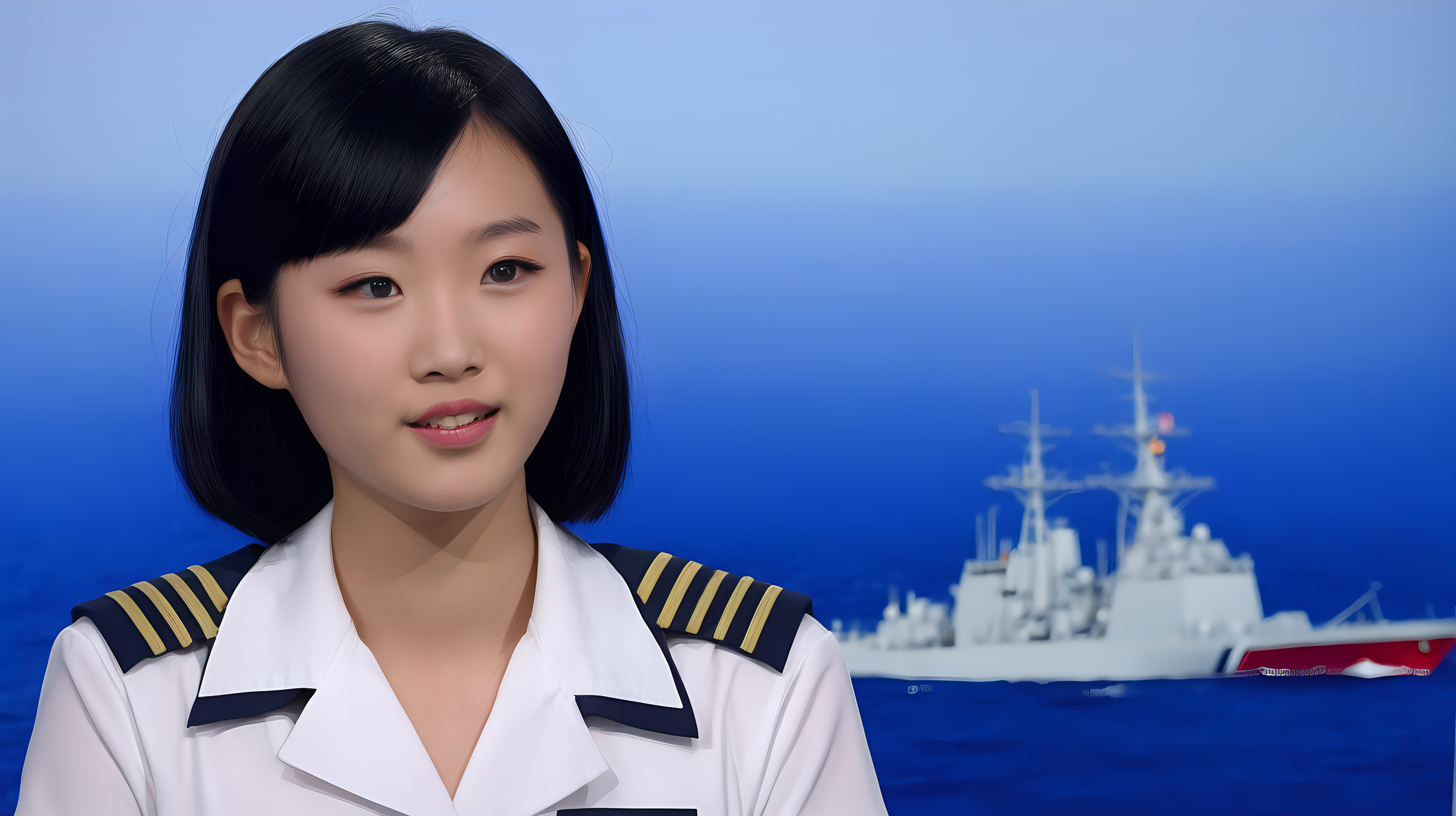 一名中国青年海军女兵
黑发
主持新闻