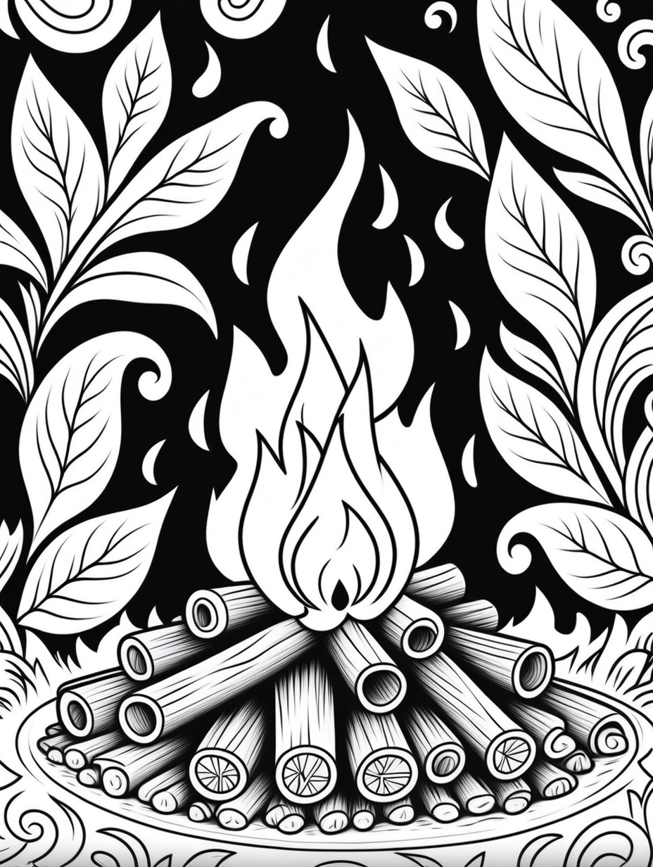camp fire paisley pattern background childrens coloring book