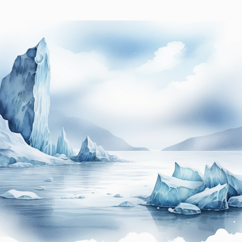 White backgroundCreate a realistic icy landscape at seaWatercolor