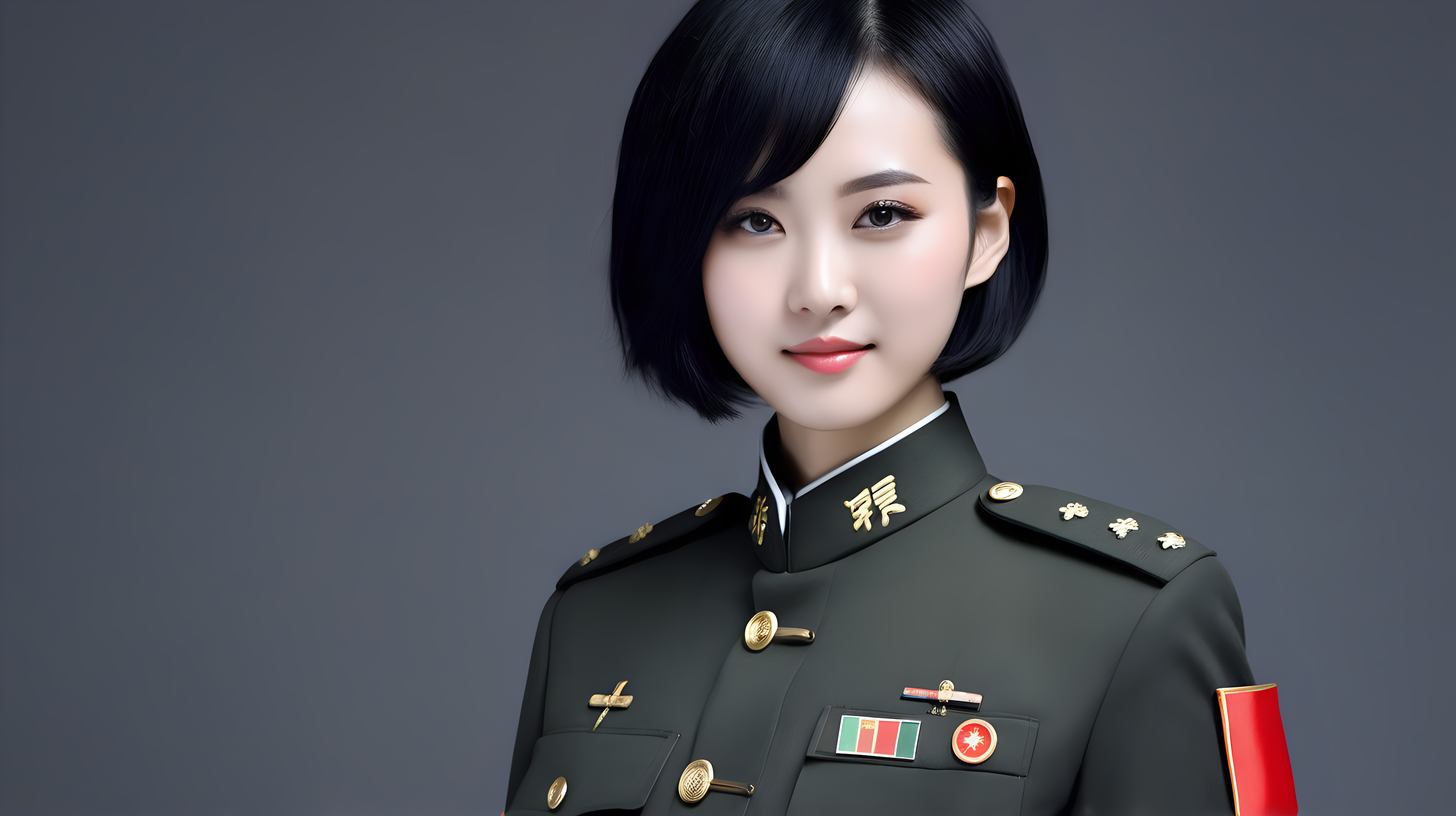 一名中国女兵
少女
短发
黑发
主持新闻