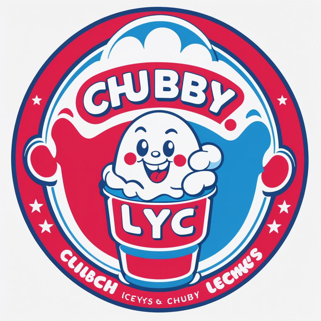 Creat an image of a stylized 3 dimensional emblem with resemblance to a badge or seal. The emblem features the company name “Chubby Cheeks Iceys” in bold raised lettering. The central image is an image of s red and blue italian ice in a clear cup and one lemonade 