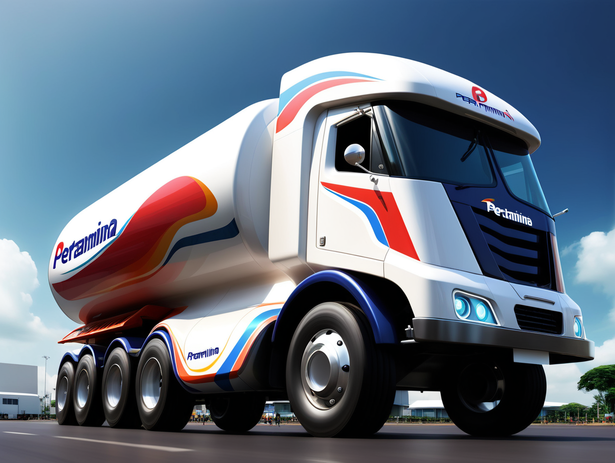 futuristic pertamina oil truck from low angle