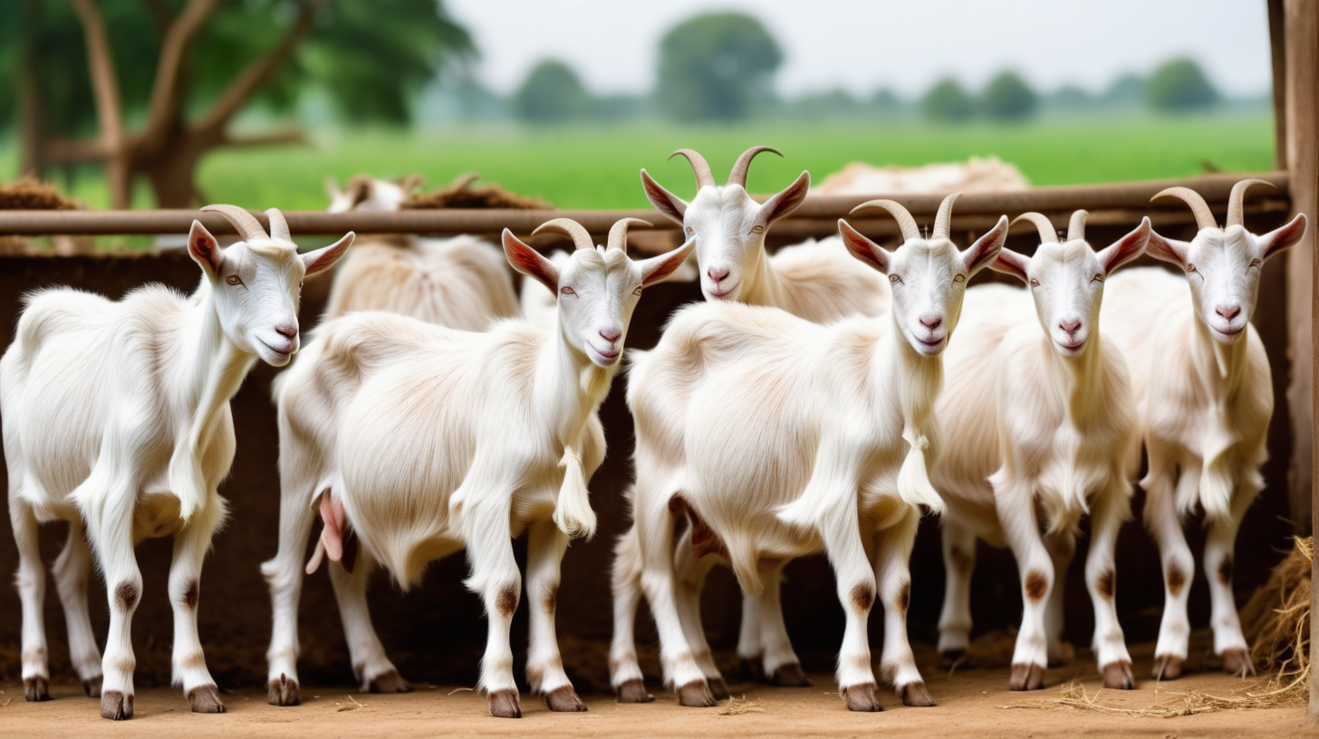 Goat are waiting for milking in farm isolated